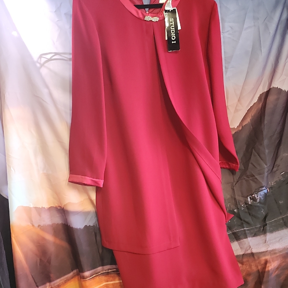 Nwt Studio 1940 Chic Red Long Sleeve Dress